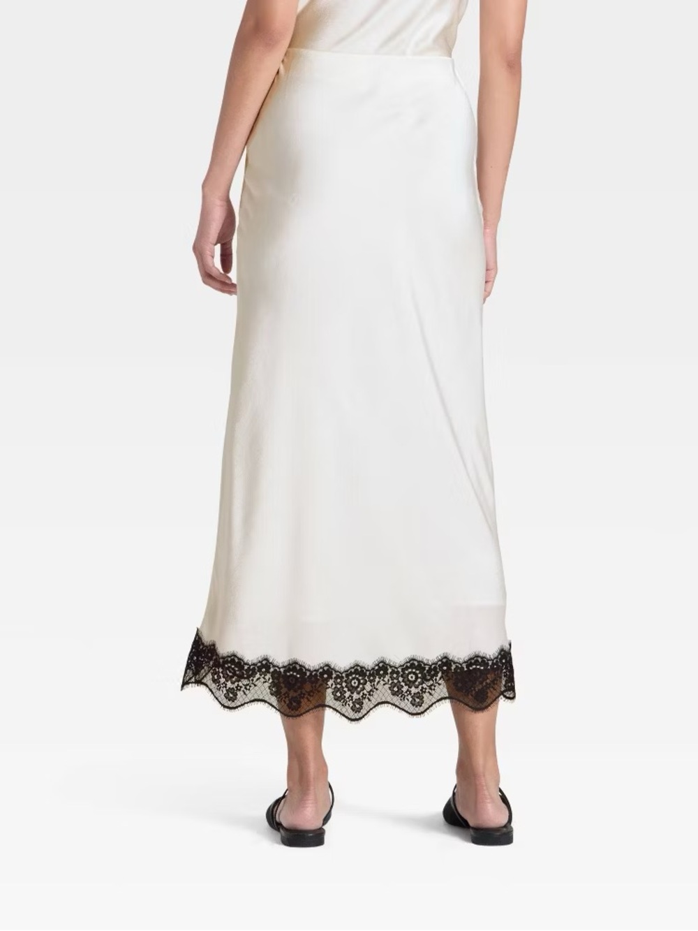 A New Day Women's Cream Lace Trim Satin Slip Skirt - Picture 2 of 5